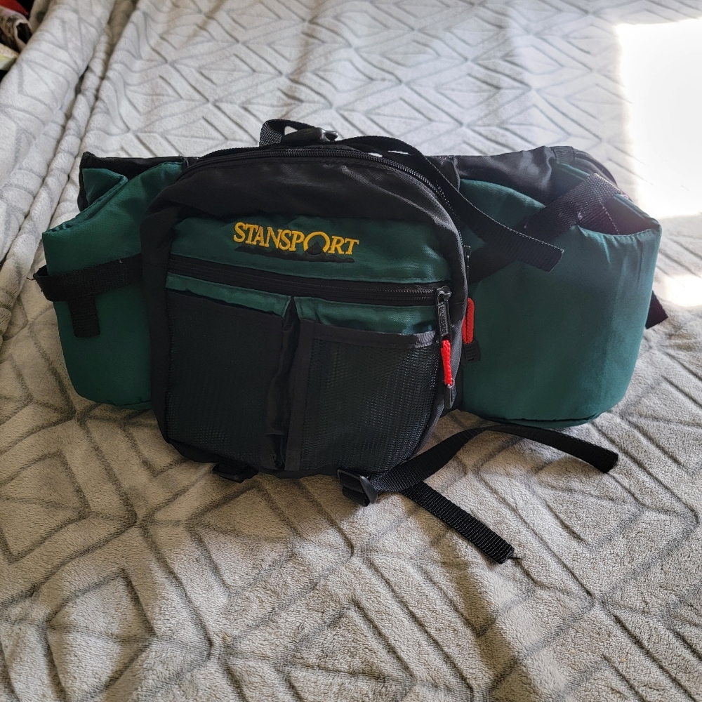 Stansport Green Vintage Two Bottle Carrier Lumbar Hiking/Camping Pack